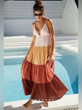 Anthropologie Raya Colorblock Tiered Maxi Sundress